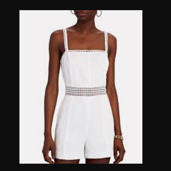 Intermix Jane Eyelet Lace Linen Mini Romper In White Women's Size 6 - Picture 2 of 8